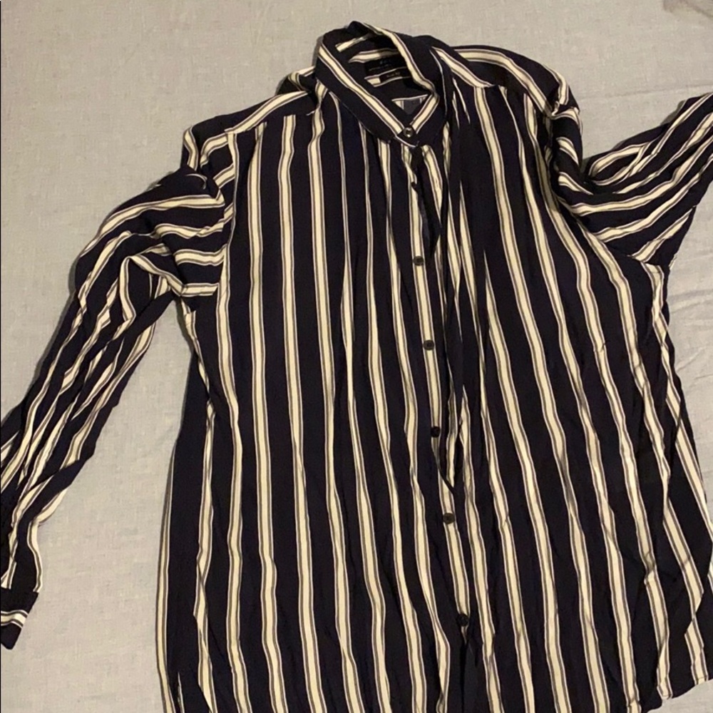 Navy Blue and white stripe shirt